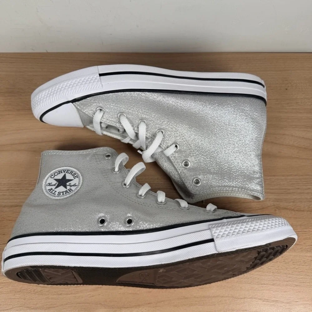 Converse CTAS Hi High Top Kid 7 Silver Chuck Taylor All Star Glitter A17096F